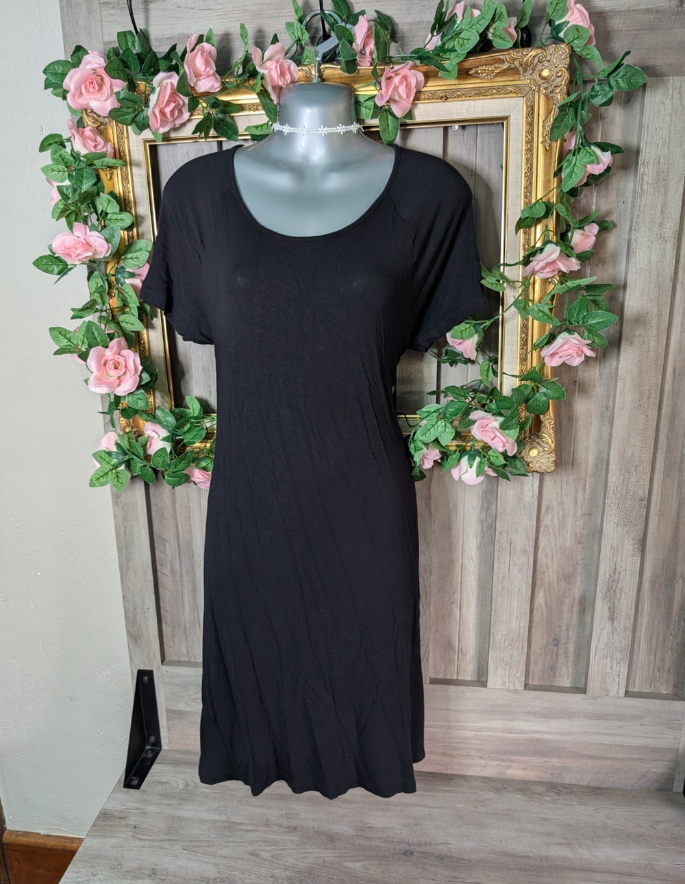 Old Navy Black T Shirt Dress Womens Large Short Sleeve Casual Midi Dress